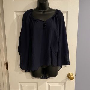 Bobeau Navy Sheer Poncho Top